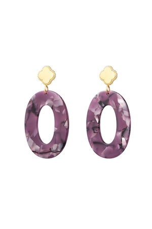 Earrings clover and oval with print - gold/purple h5 