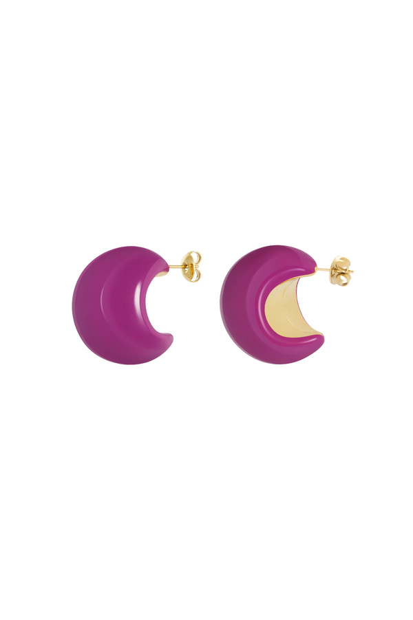 Colorful crescent moon earrings - fuchsia