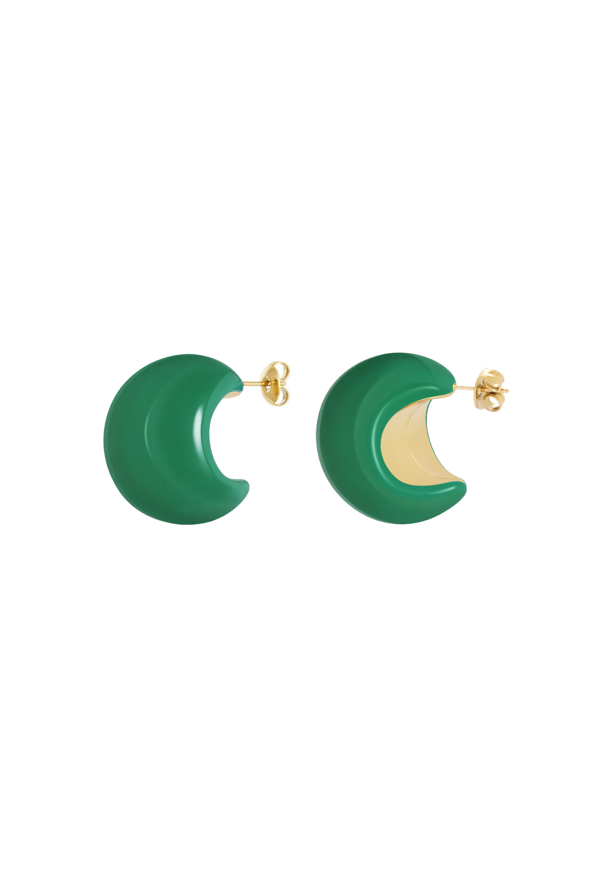 Colorful crescent moon earrings - green 