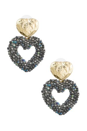 Earrings heart made of beads - gold/grey h5 