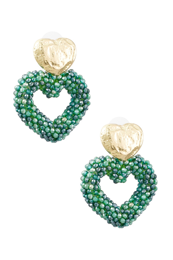 Heart bead earrings - gold/green