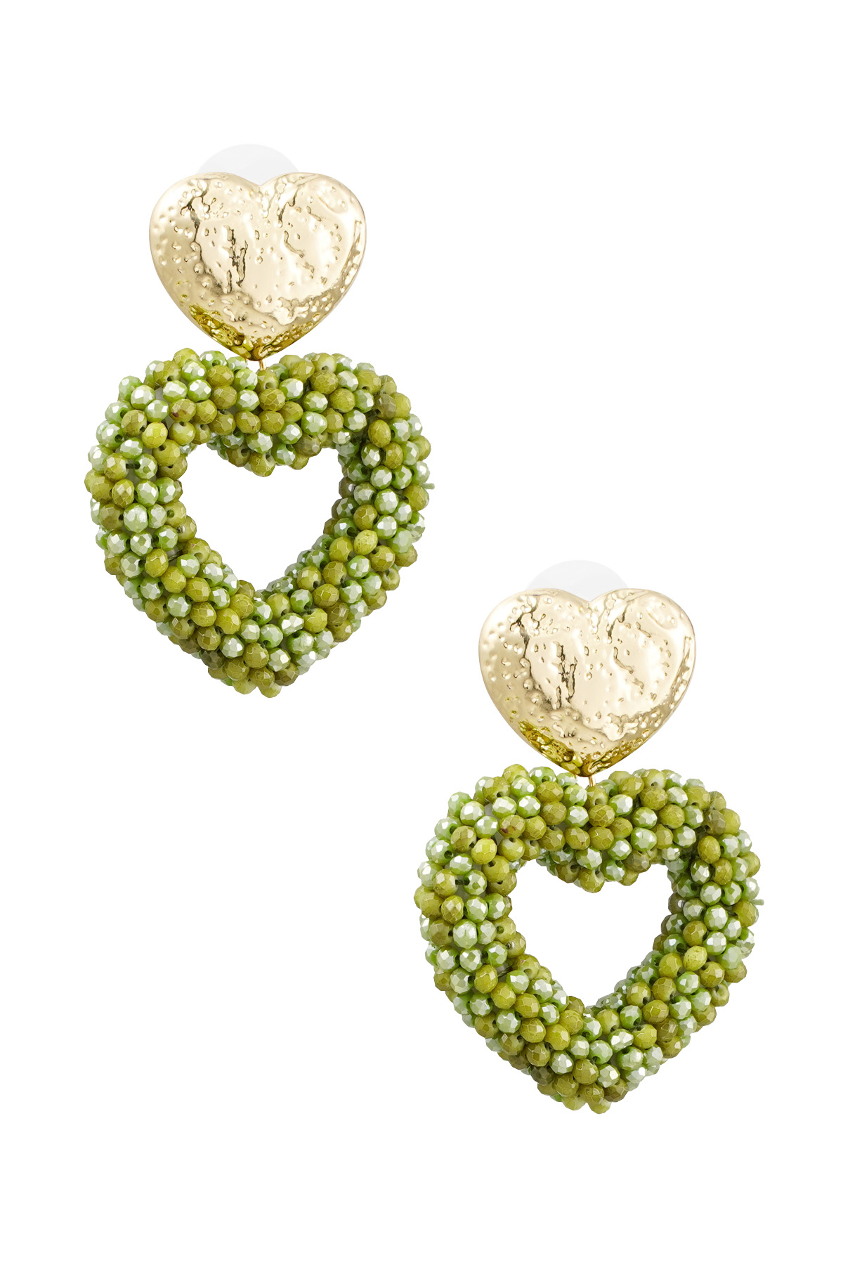 Ohrringe Herz aus Perlen - Gold/Hellgrün