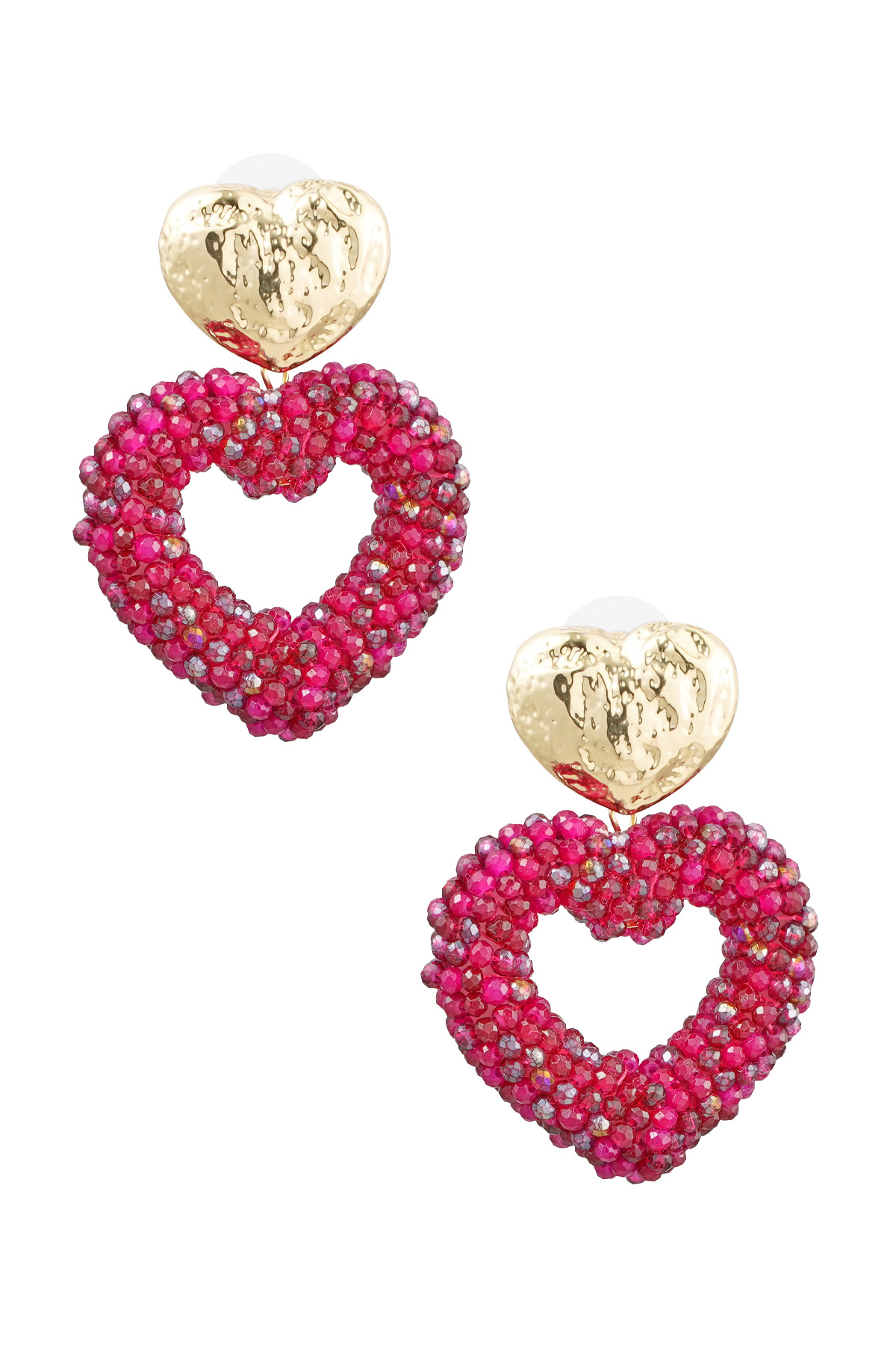Earrings heart made of beads - gold/pink