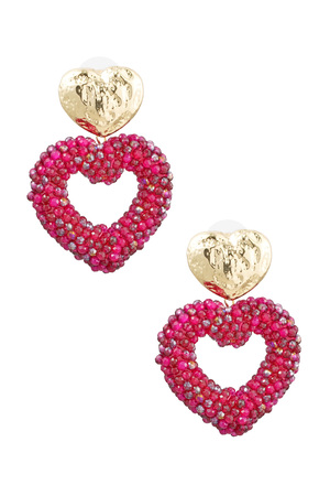 Oorbellen hart van kraaltjes - goud/roze h5 