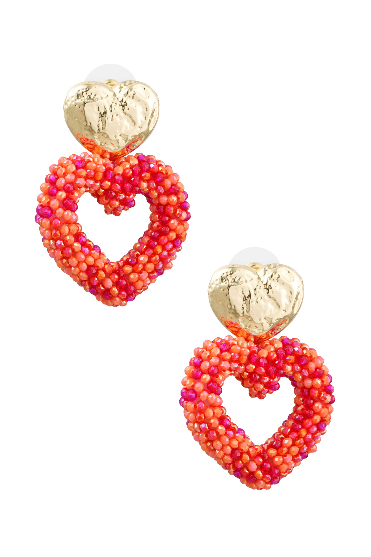 Heart bead earrings - Gold color/orange/red 2