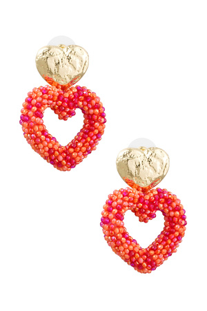 Oorbellen hart van kraaltjes - goud/oranje/rood h5 