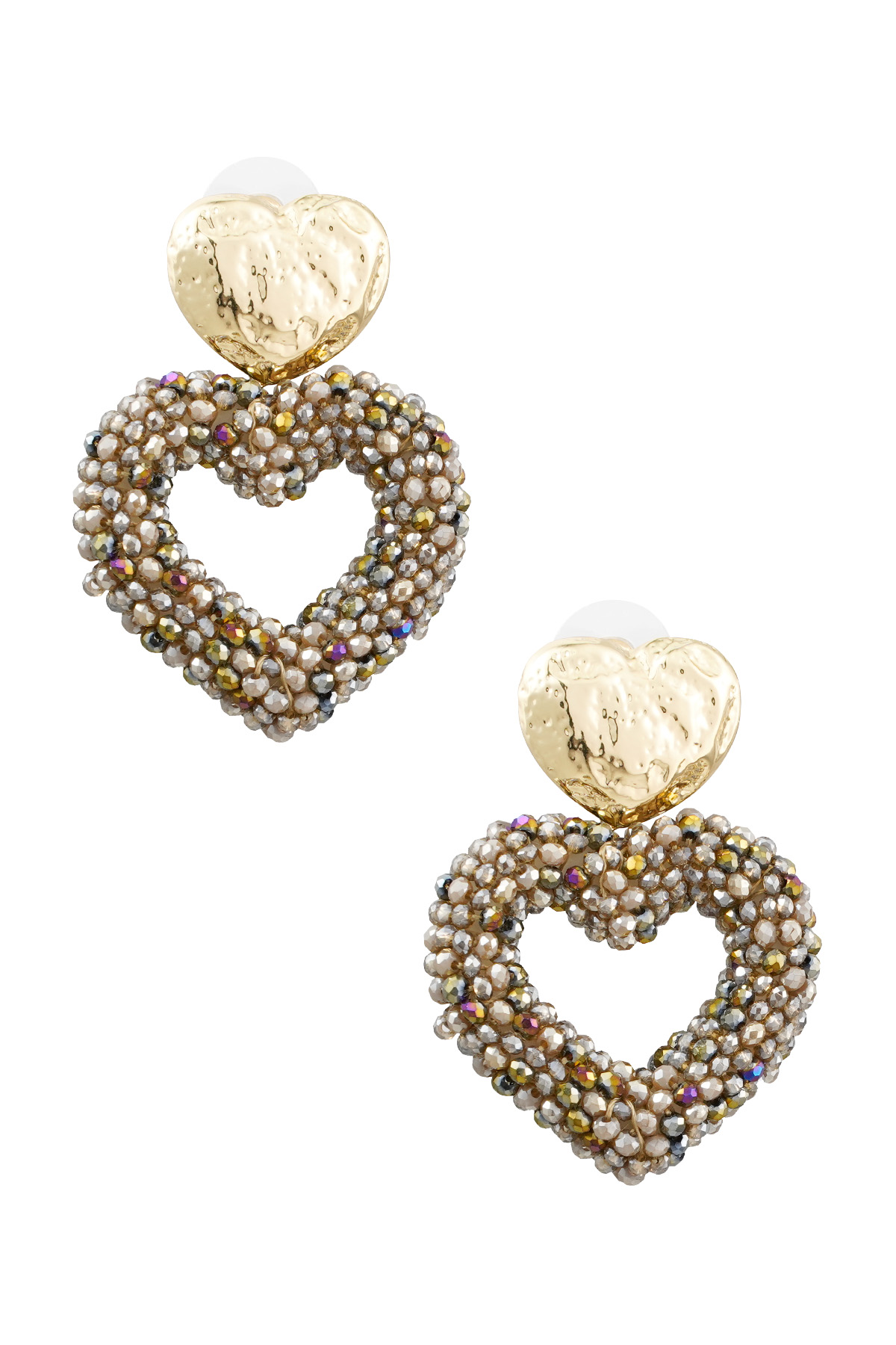 Ohrringe Herz aus Perlen - gold/braun