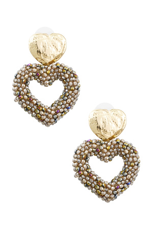 Boucles d'oreilles coeur en perles - doré/marron h5 
