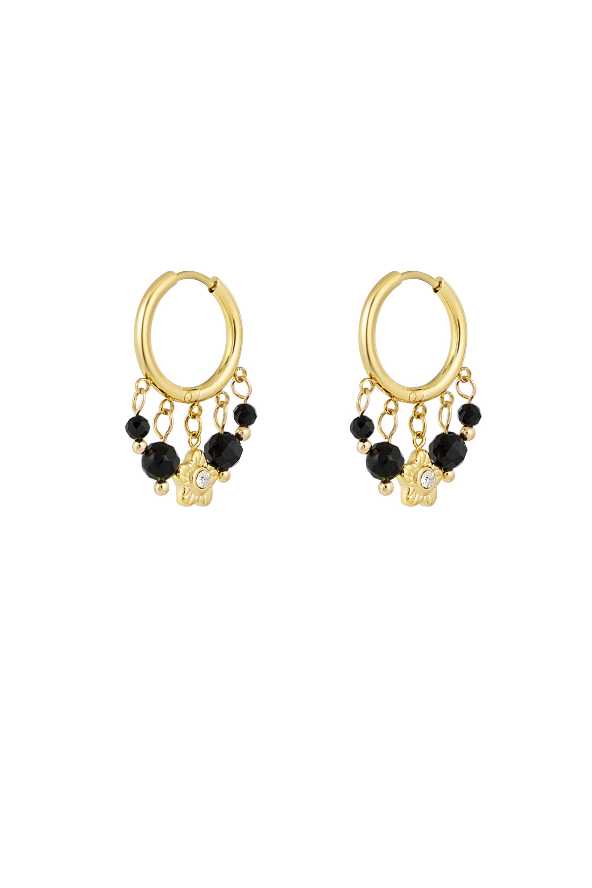 Earrings with stones garland - Gold color/black