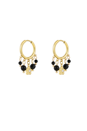 Earrings with stones garland - gold/black h5 
