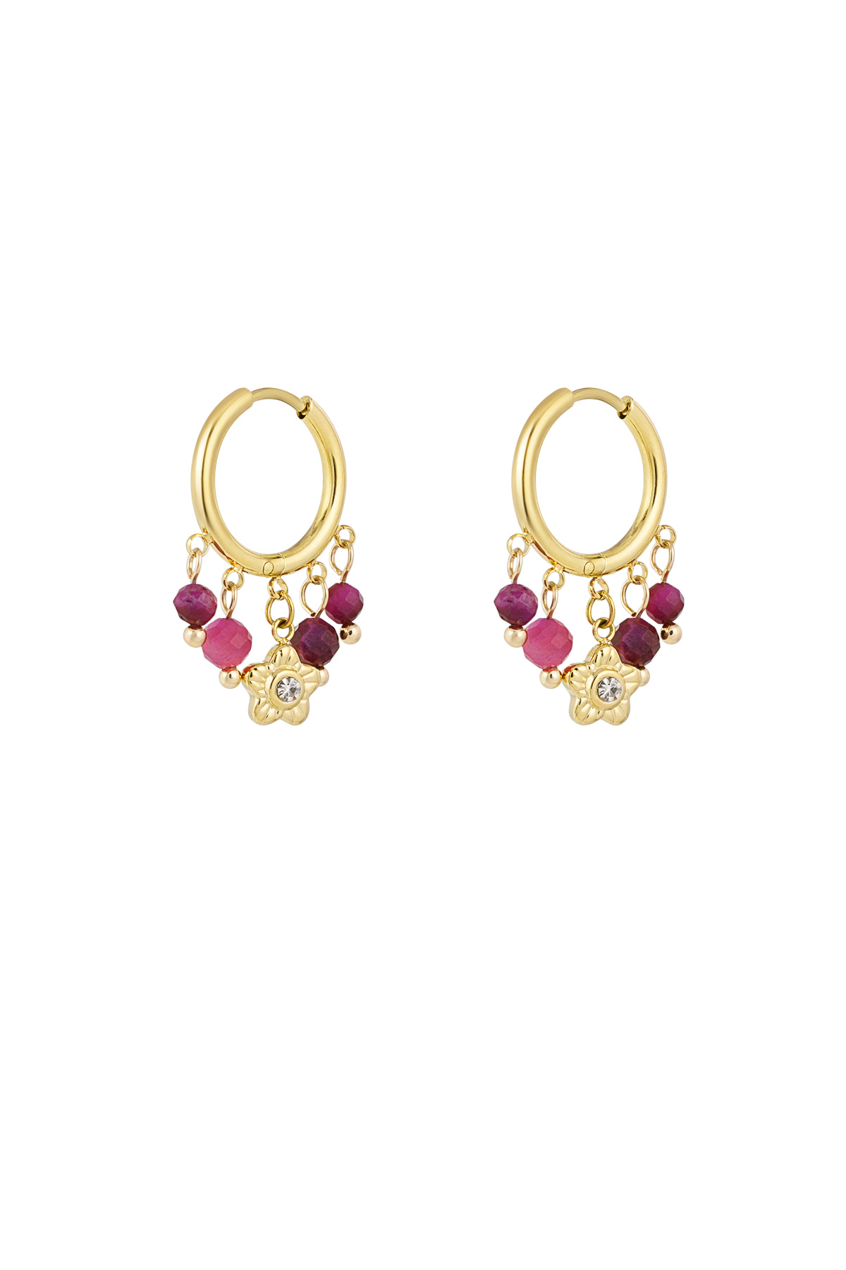Earrings with stones garland - gold/pink