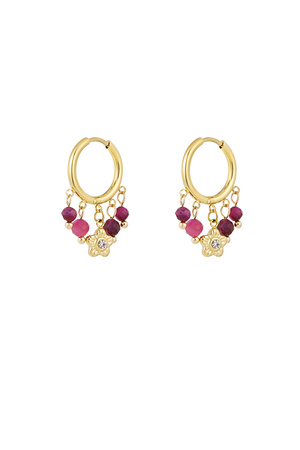 Earrings with stones garland - gold/pink h5 