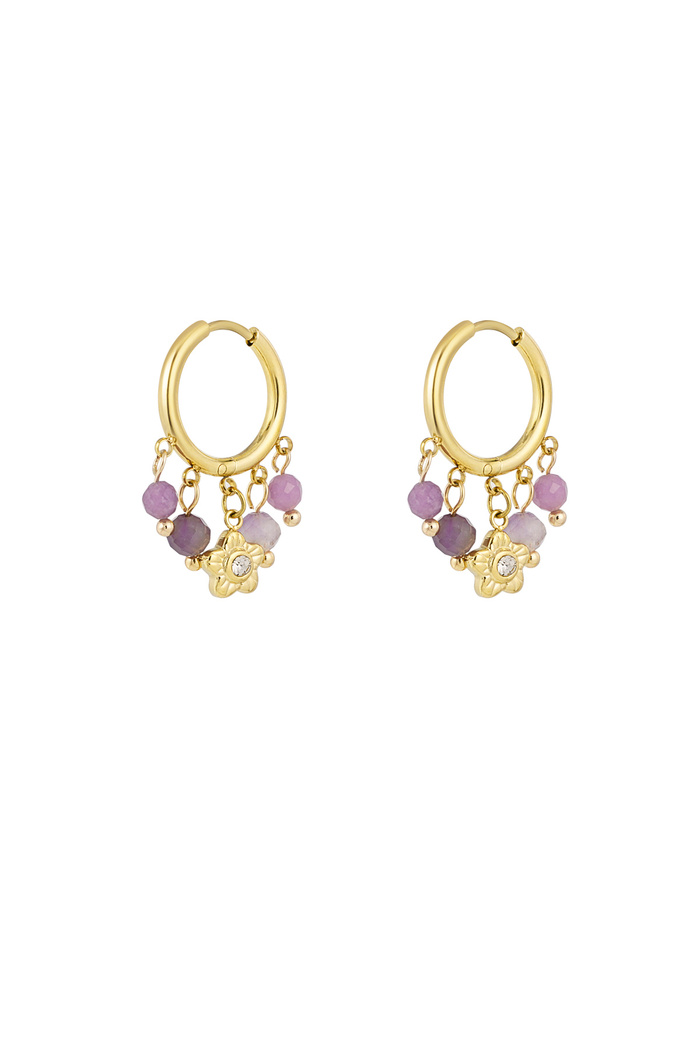 Earrings with stones garland - gold/lilac 