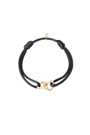 Satin bracelet double heart with stones - black gold h5 