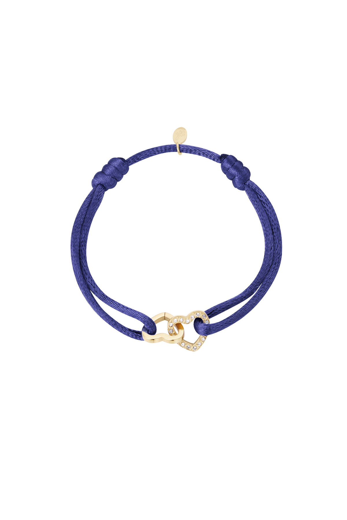 Satin bracelet double heart with stones - dark blue