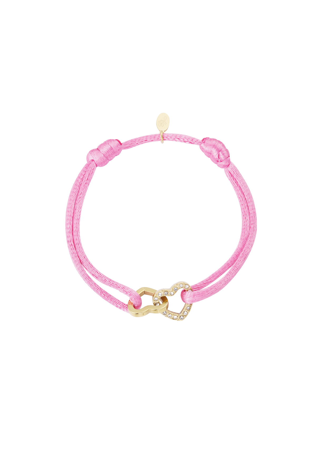 Satin bracelet double heart with stones - pink 2