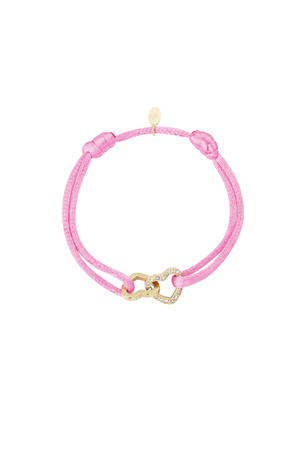 Satin bracelet double heart with stones - pink h5 