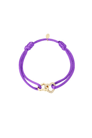 Satin bracelet double heart with stones - purple h5 