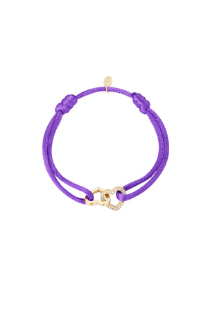 Satin bracelet double heart with stones - dark purple h5 