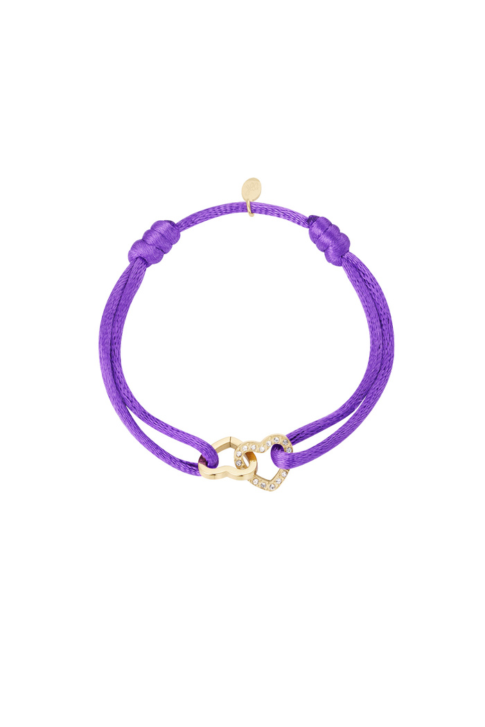 Bracelet satin double coeur avec pierres - violet foncé 