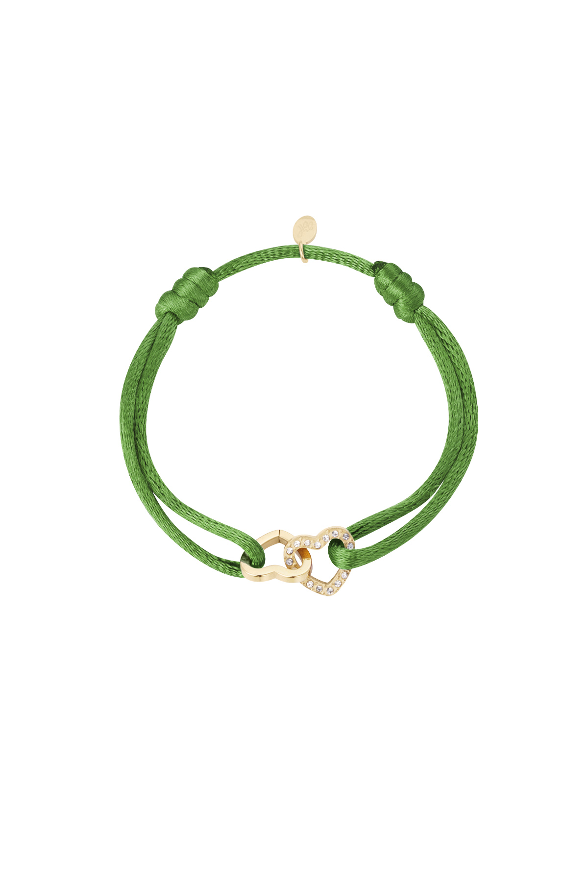 Satin bracelet double heart with stones - olive