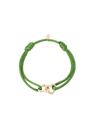 Satin bracelet double heart with stones - olive h5 