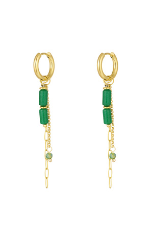 Earrings tube beads with chains - gold/green h5 