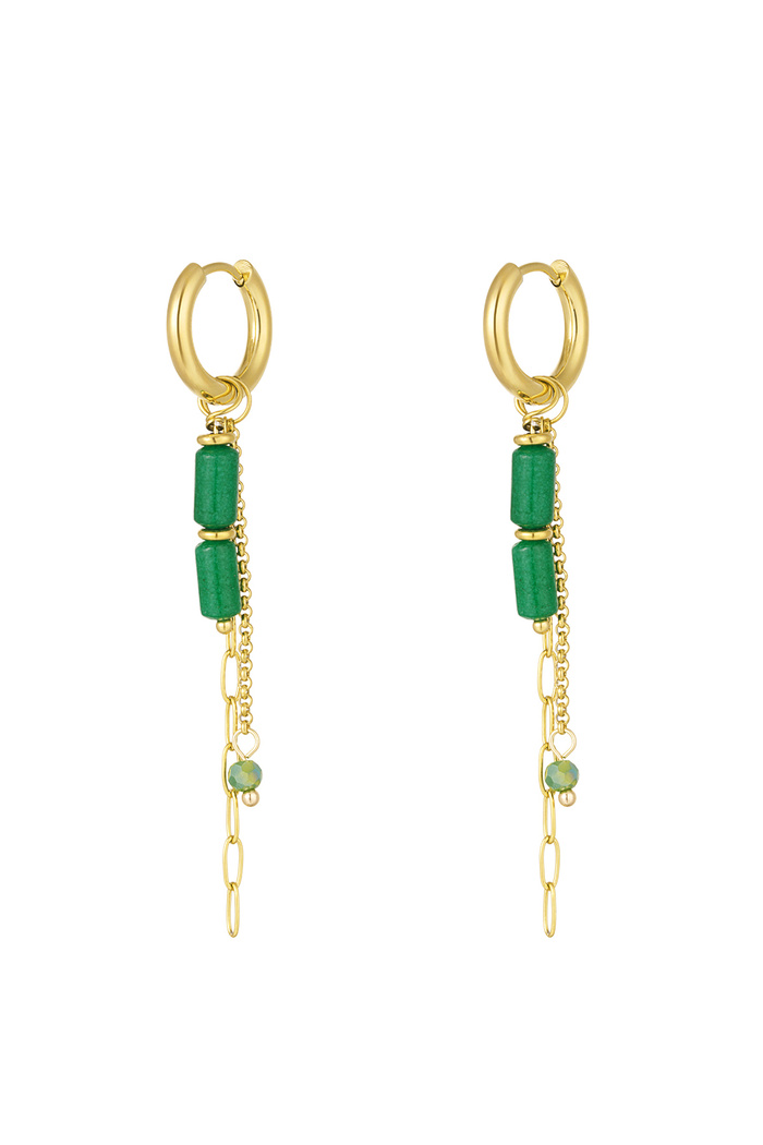 Earrings tube beads with chains - gold/green 