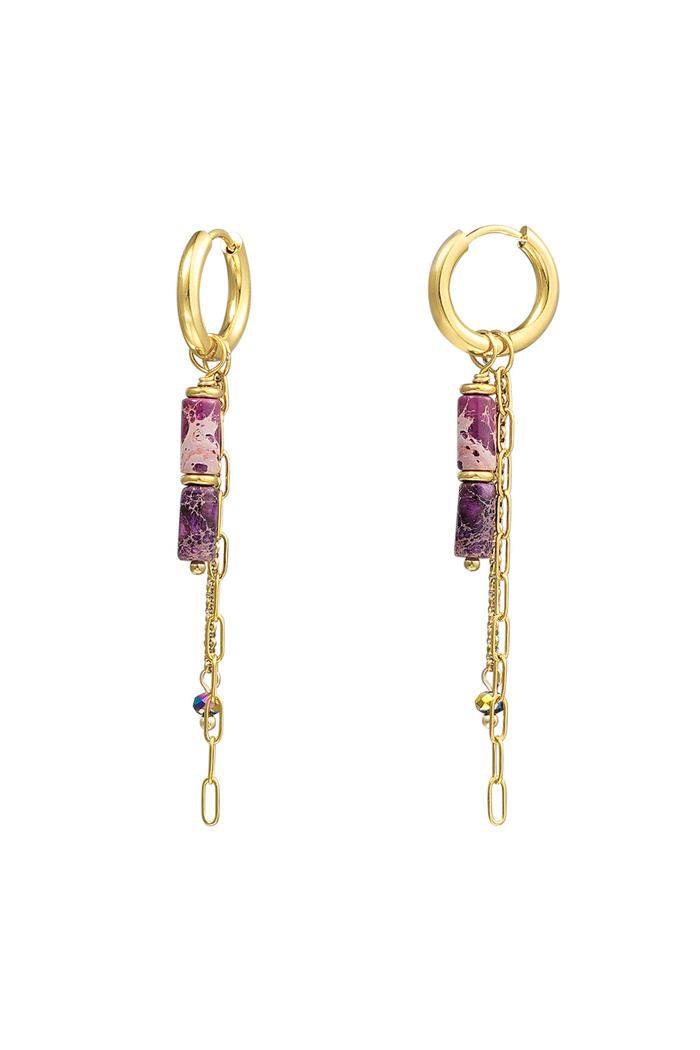 Earrings tube beads with chains - gold/purple 