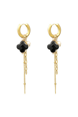 Clover earrings with chains - gold/black h5 