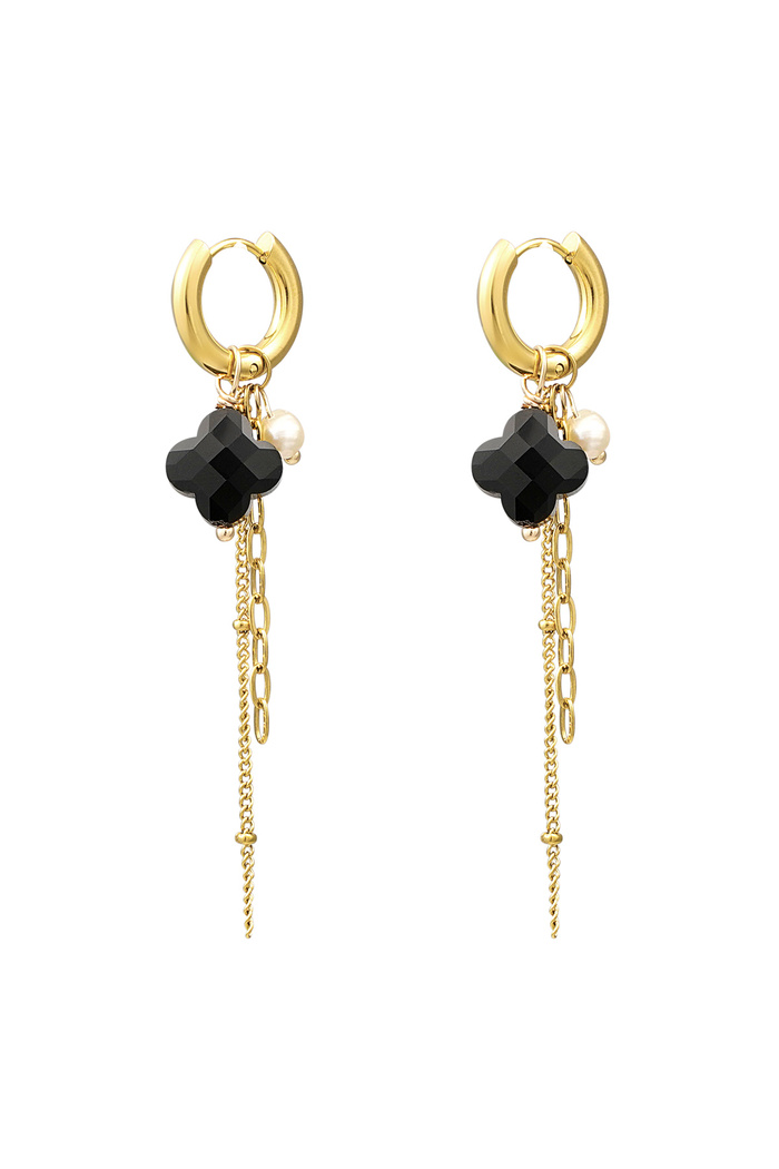 Clover earrings with chains - gold/black 