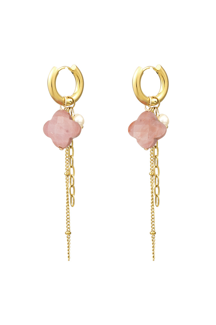 Clover earrings with chains - gold/light pink 