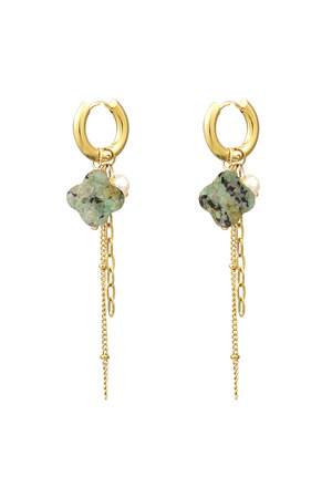 Clover earrings with chains - gold/olive green h5 