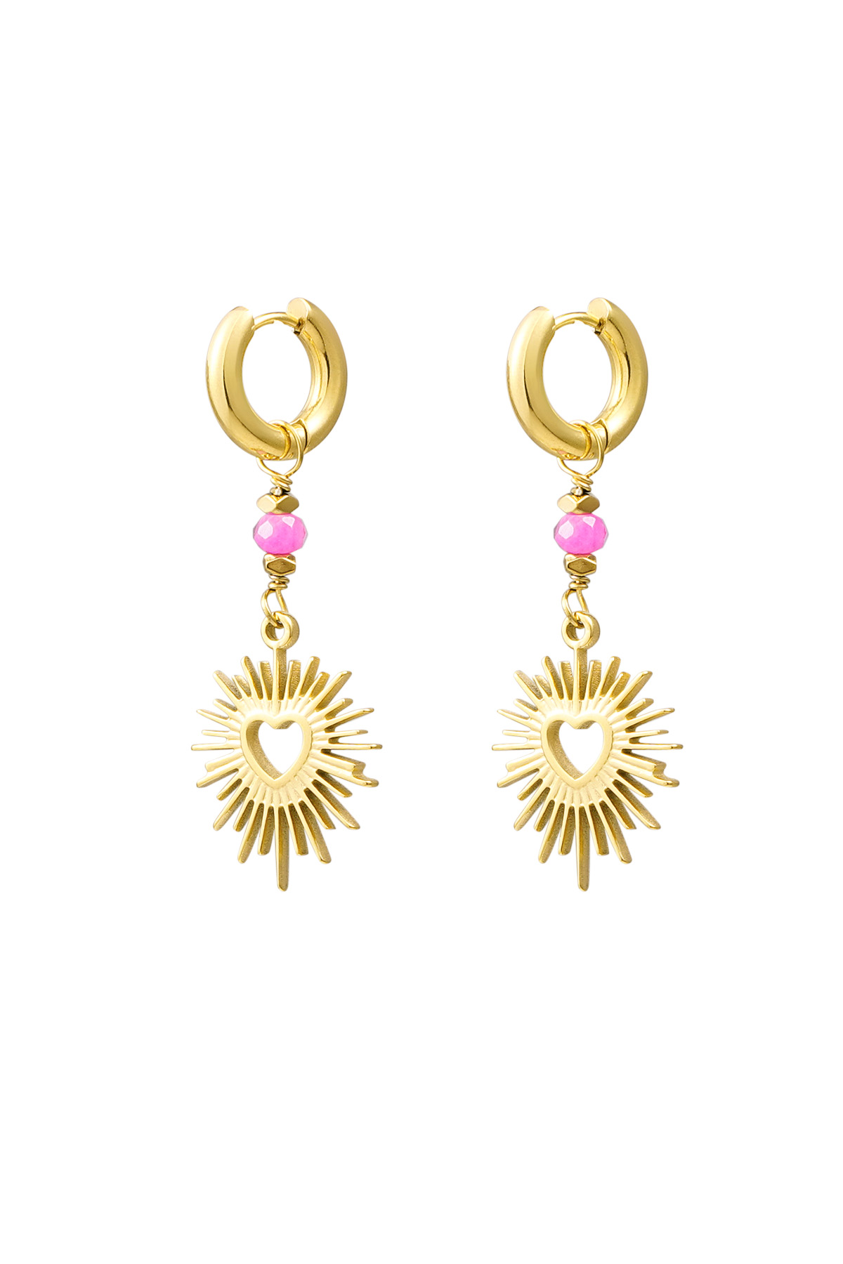 Earrings heart with stone - Gold color/pink 2