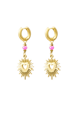 Earrings heart with stone - gold/pink h5 