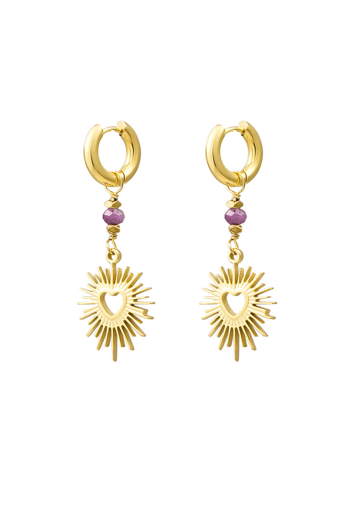 Earrings heart with stone - gold/purple 