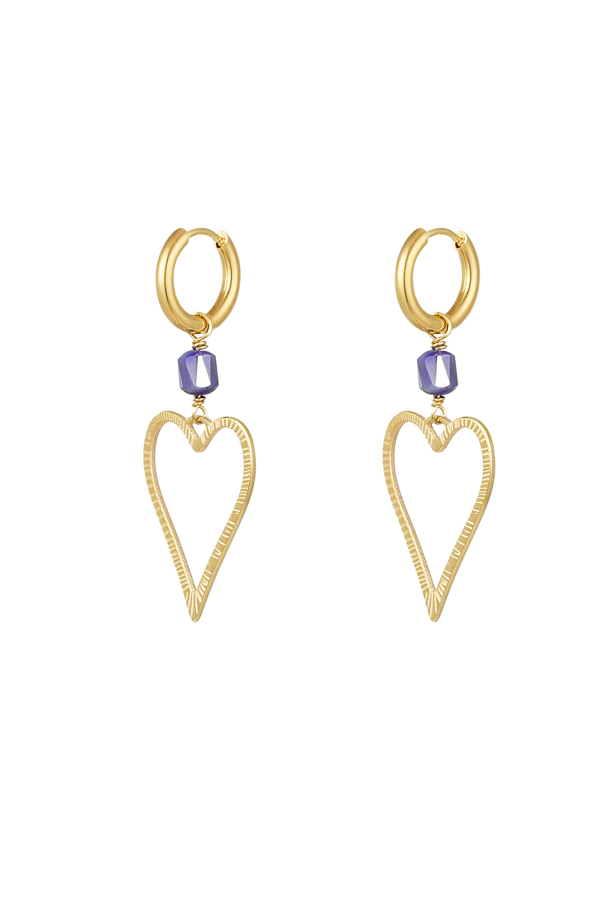 Earrings heart with stone - Gold color/lilac 2