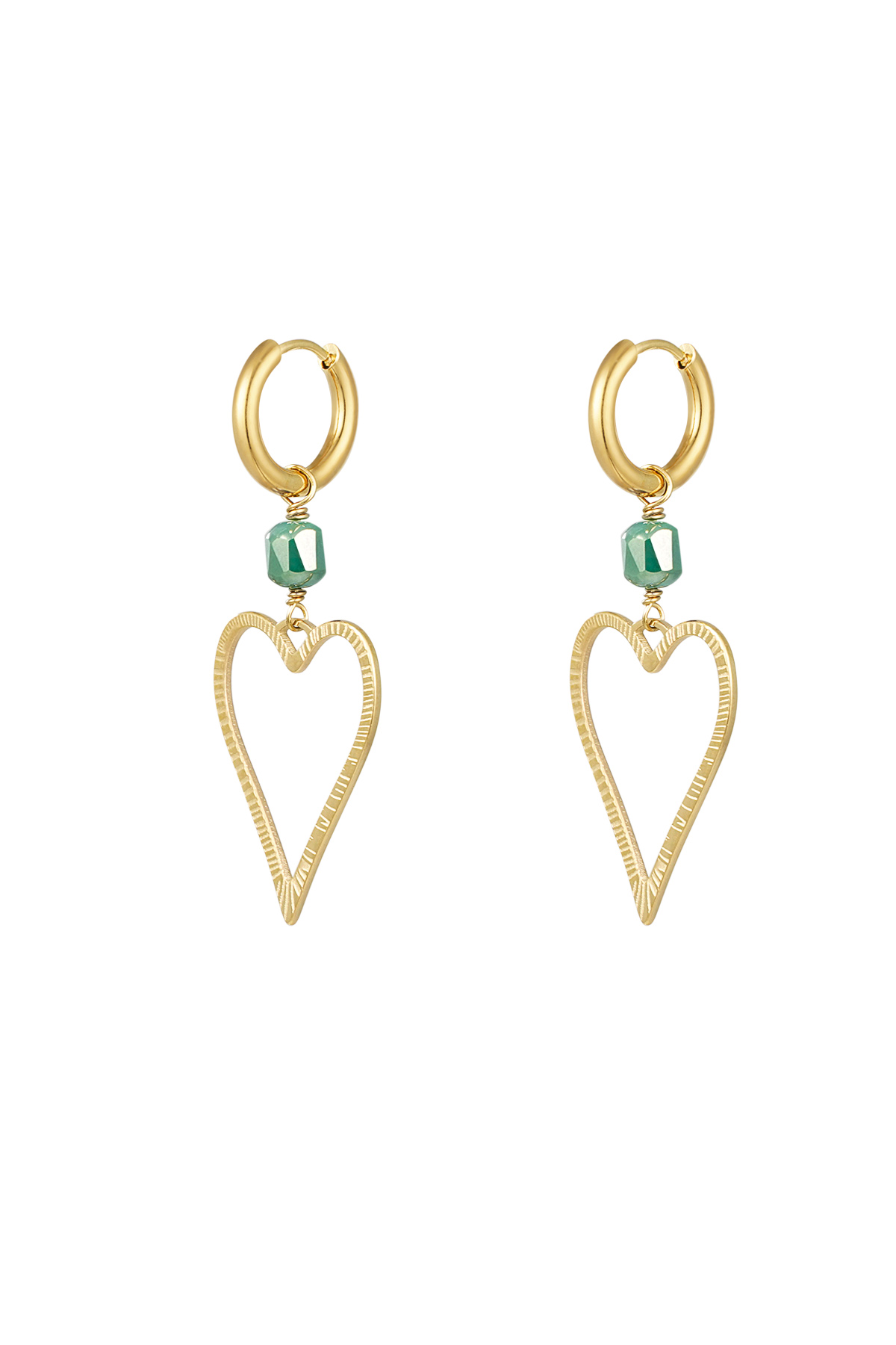 Boucles d'oreilles coeur avec pierre - doré/vert