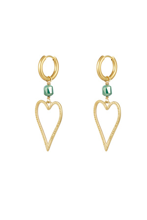 Earrings heart with stone - gold/green h5 