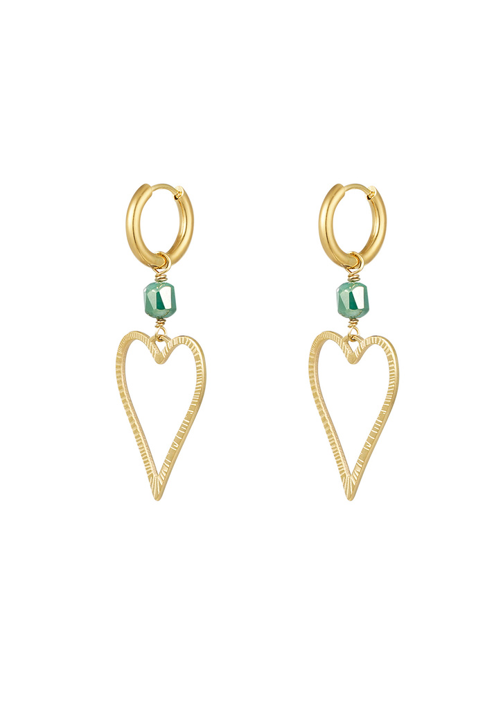 Earrings heart with stone - gold/green 