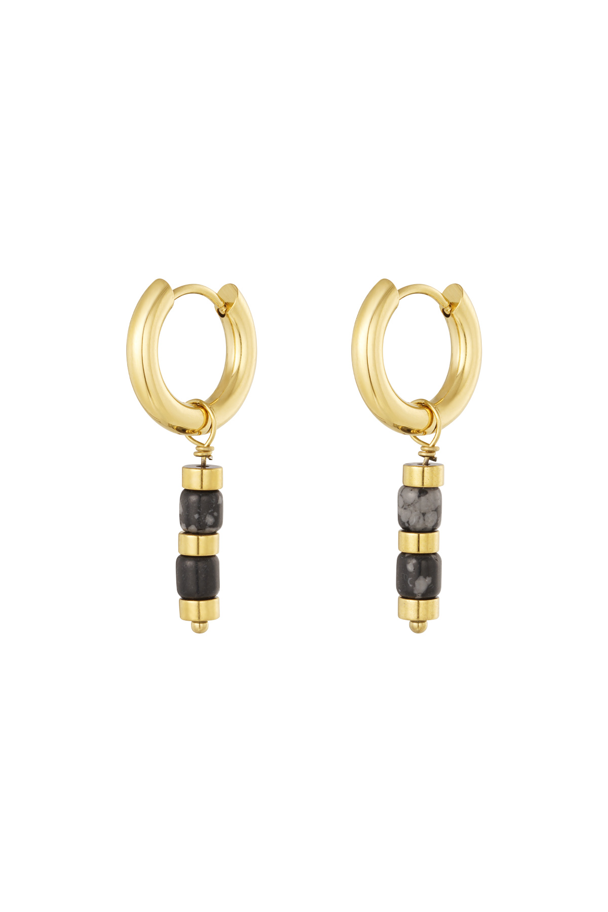 Earrings with beads and Gold Color details - Gold Color/black 2