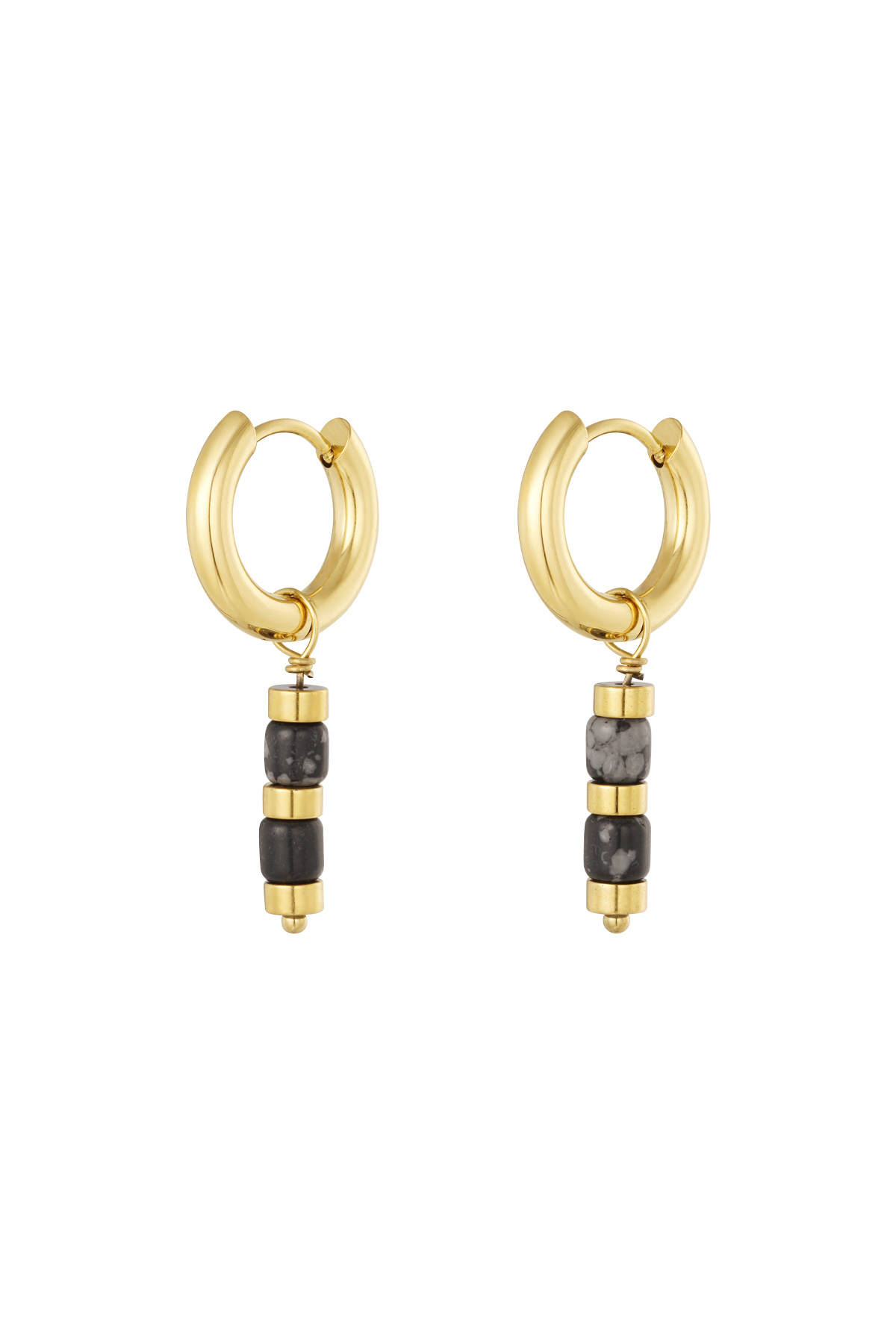 Earrings with beads and gold details - gold/black 