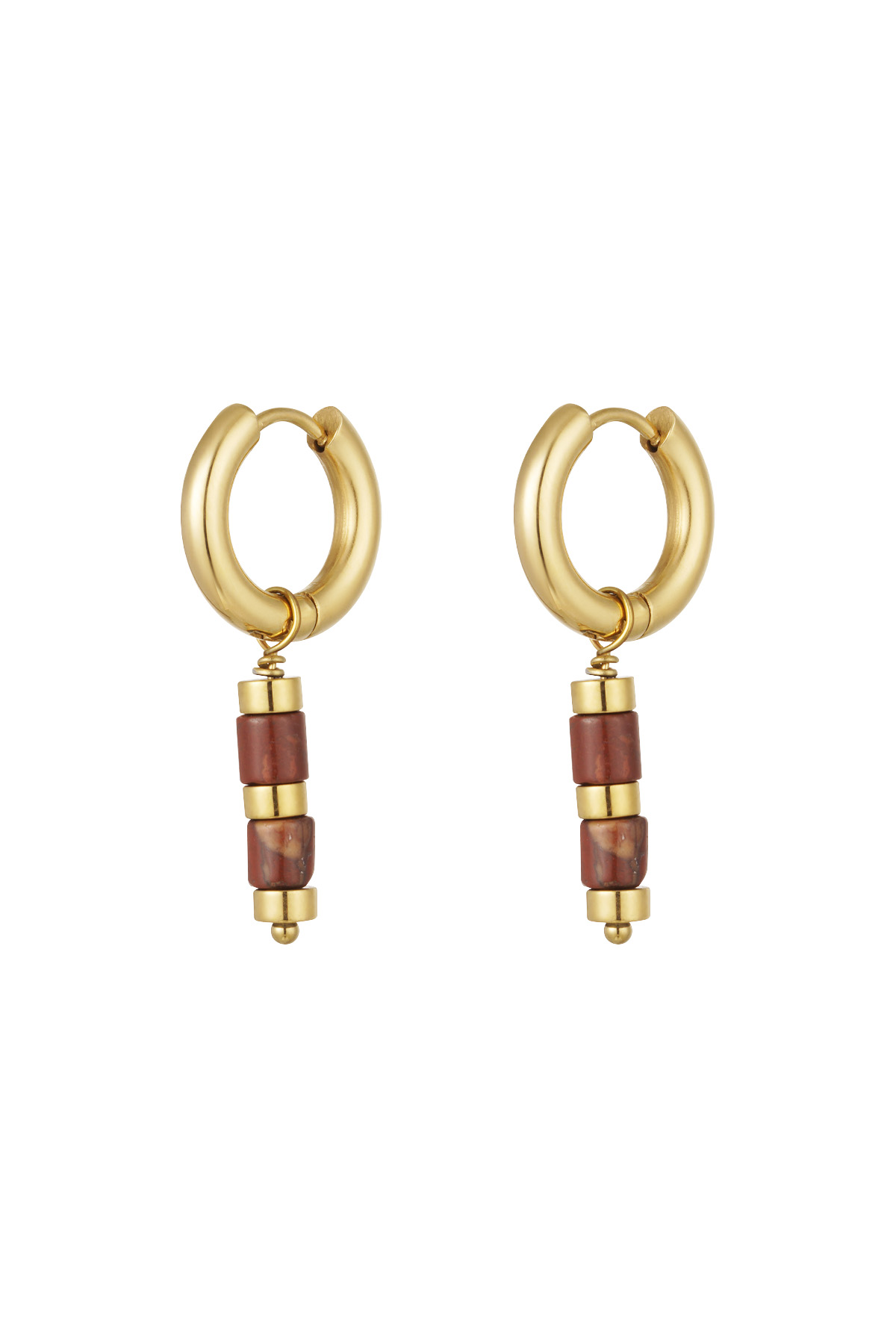 Earrings beads and gold details - gold/red