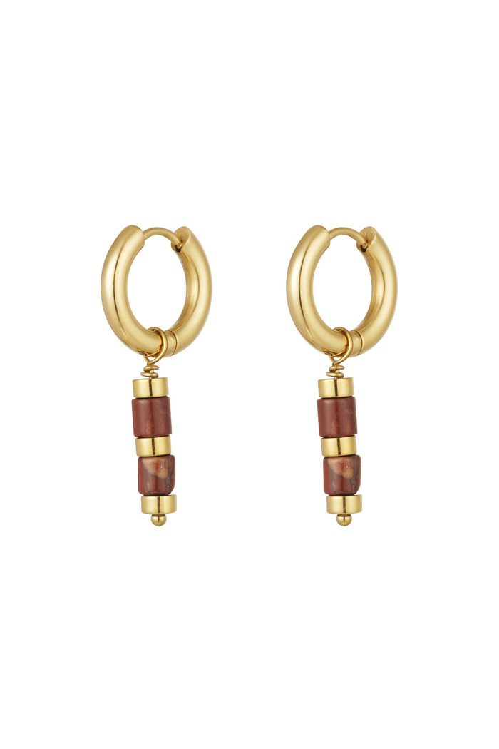 Earrings beads and gold details - gold/red 
