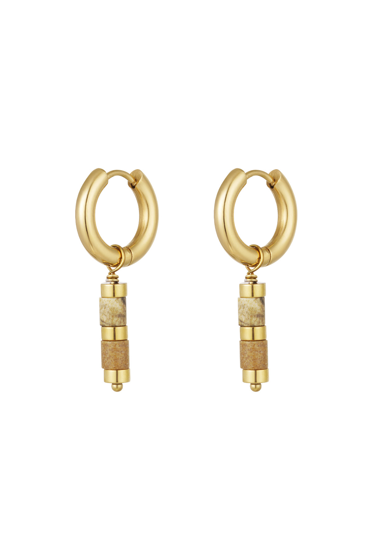 Earrings with beads and gold details - gold/beige