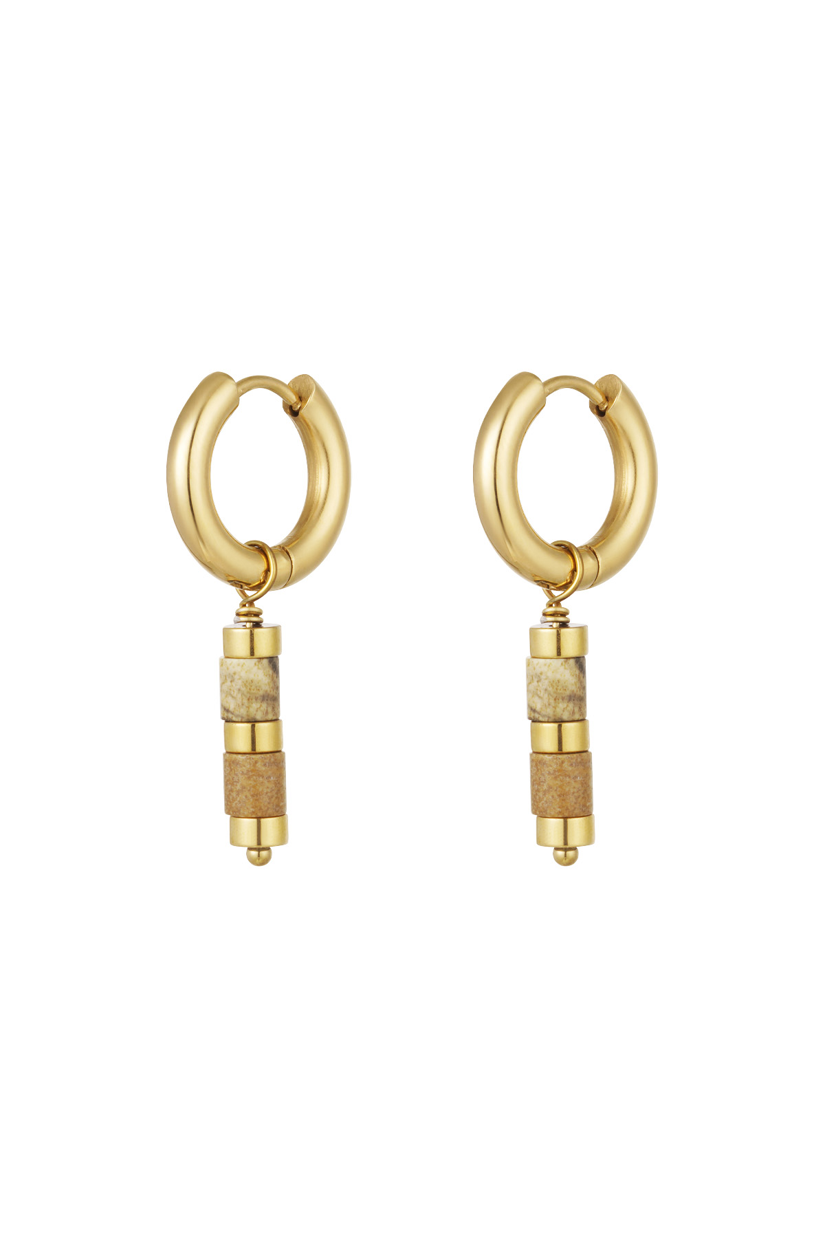 Earrings with beads and Gold Color details - Gold Color/beige