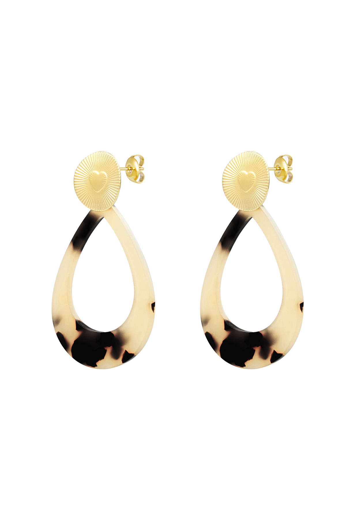 Ohrringe Herzmünze mit Oval - Gold/Kamel