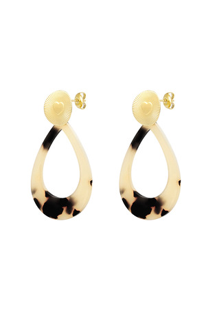 Boucles d'oreilles pièce coeur avec ovale - doré/camel h5 