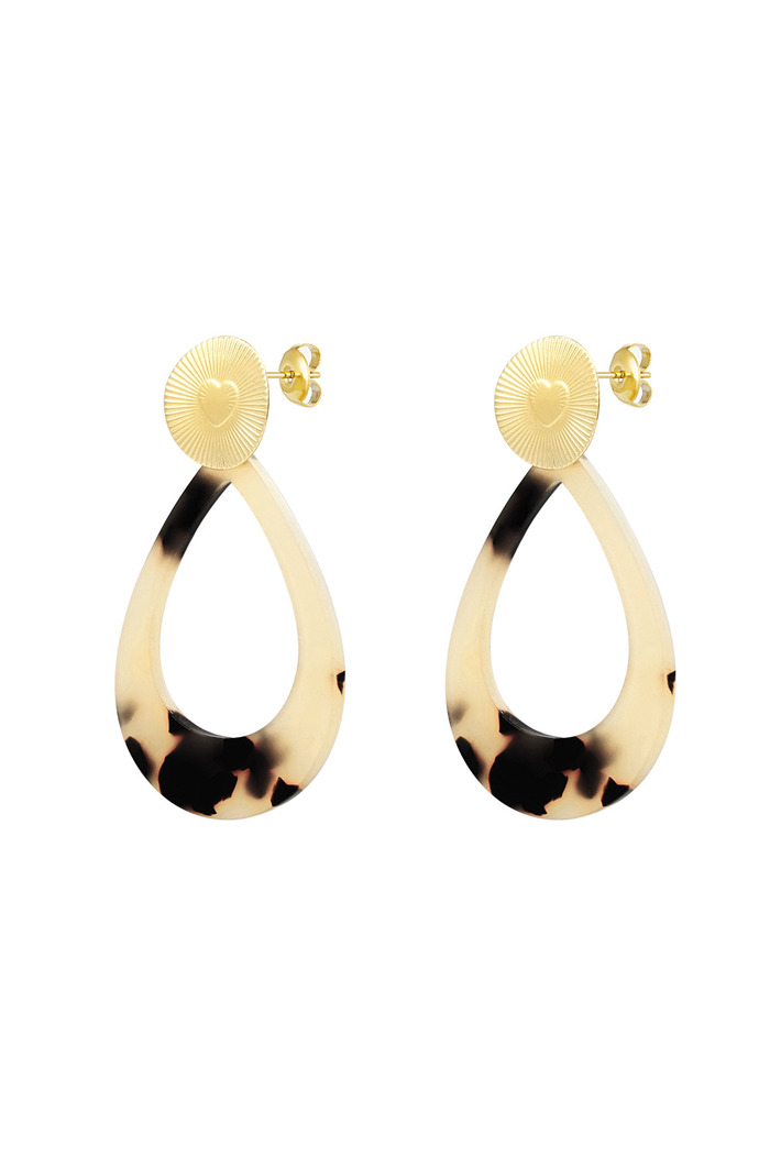 Earrings heart coin with oval - gold/camel 
