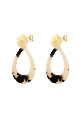 Earrings heart coin with oval - gold/beige h5 